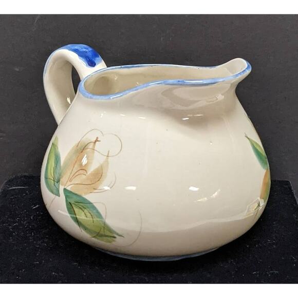 Vintage Signed Secla Portugal Hand Painted Blue Green Floral Pitcher Jug Vase - Picture 2 of 6